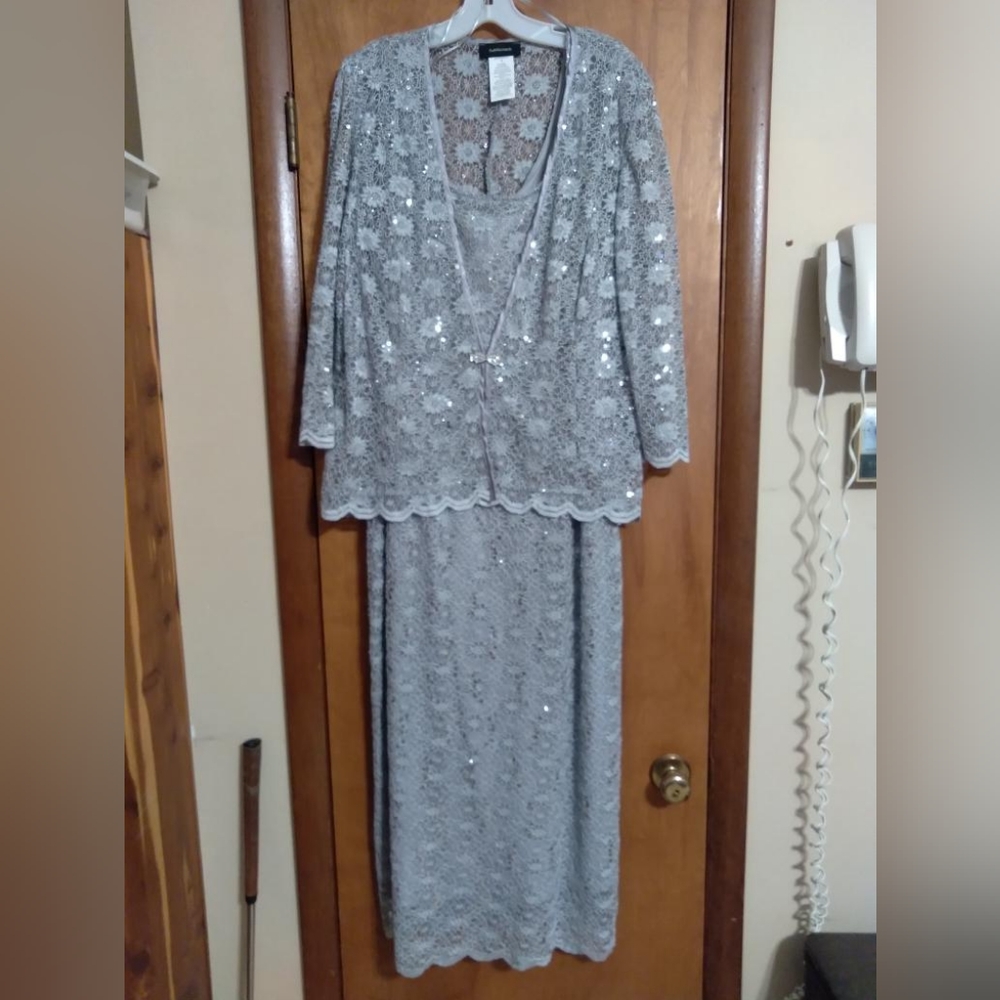 R & M Richards Silver Sparkle Lace Dress